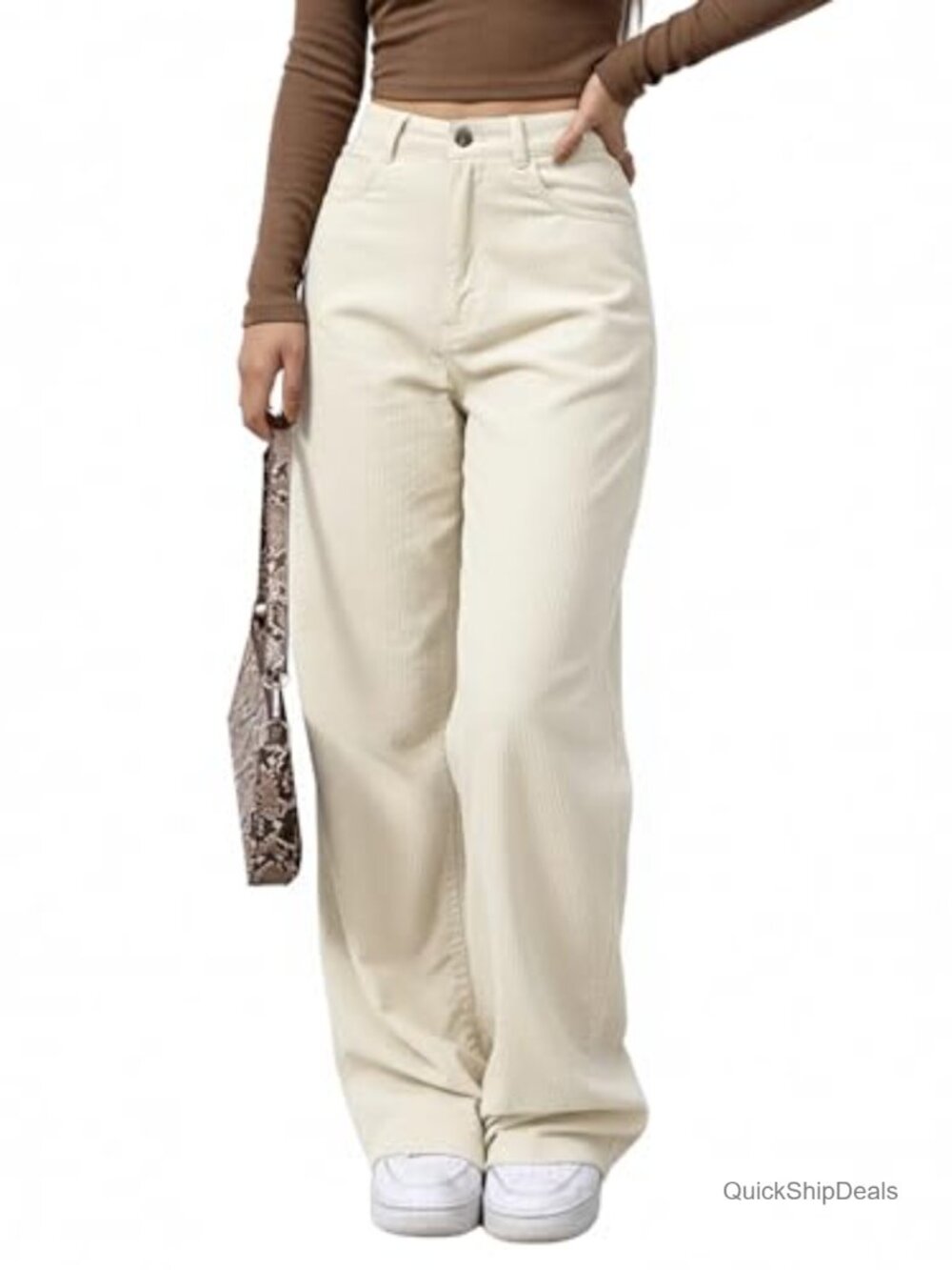 Wide Leg Corduroy Pants High Waist Vintage Trousers Womens Casual Elastic Waist